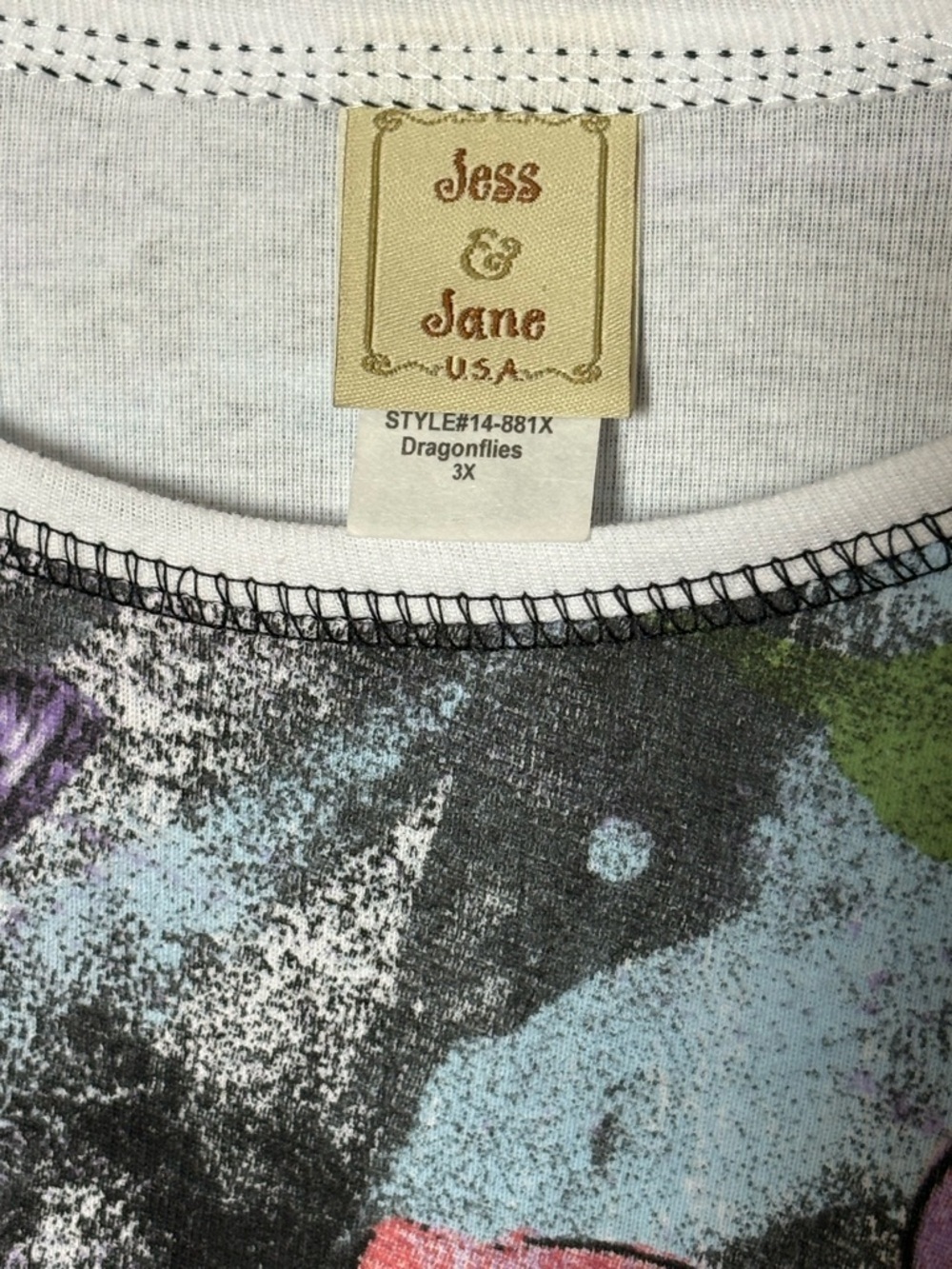 Y2K Jess & Jane Womens 3X Dragonflies Top AOP Rhinestone Boho Coastal Grandma - Picture 5 of 9
